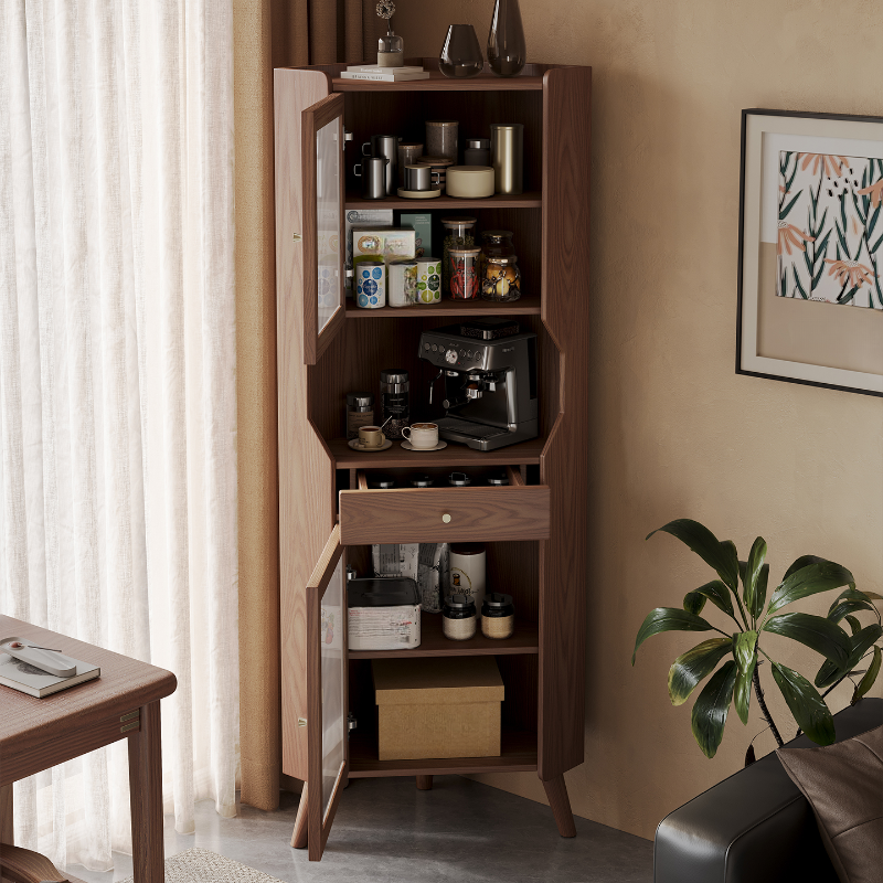 Accent Cabinet with 1 Drawer, 2 Cabinets, Glazed Door, Adjustable Shelf, Cabinet Knobs, Sepia/Wood Color Top, and Stain Resistant Finish - image 4
