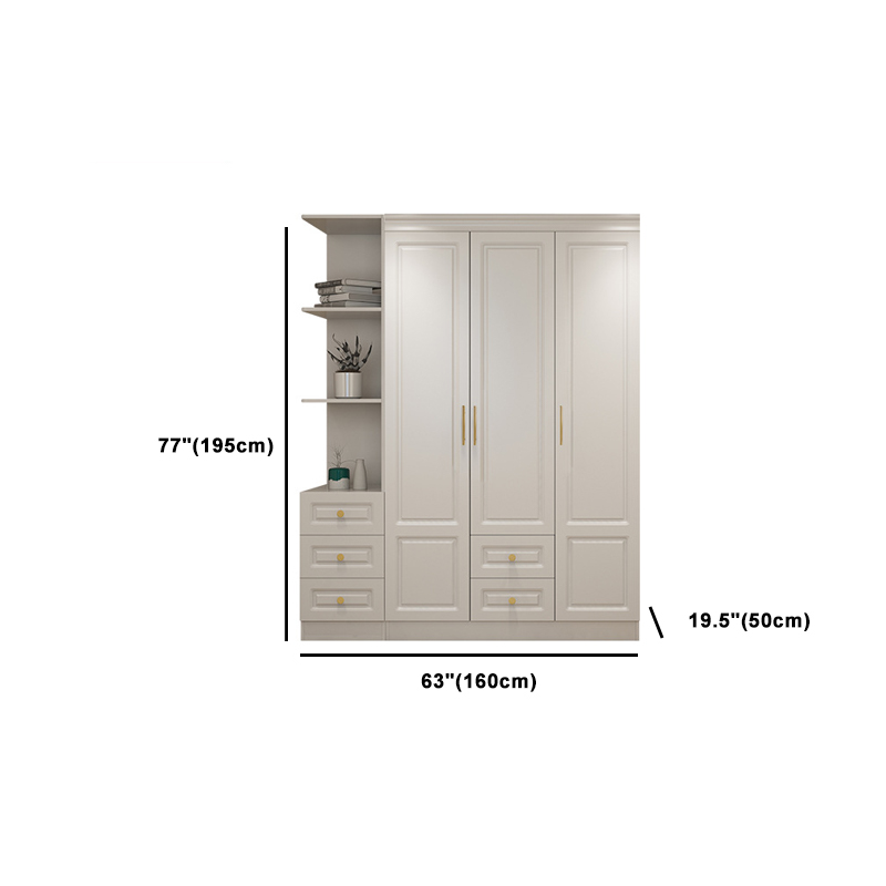 Art Deco Chalk Manufactured Wood Free Standing Interior Shelves Wardrobe with Soft Close Drawer and Hanging Rod - image 23