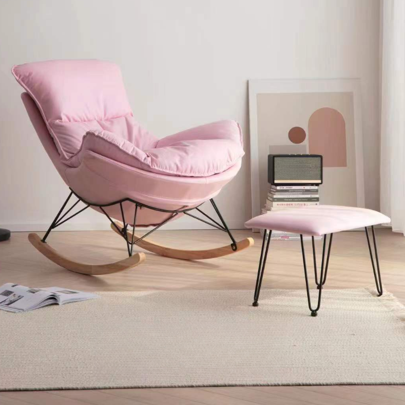 2-piece Stain Resistant Padded Rocking Accent Chair in Apricot Color with Footstool and Lumber Base in a Simple Style - image 9