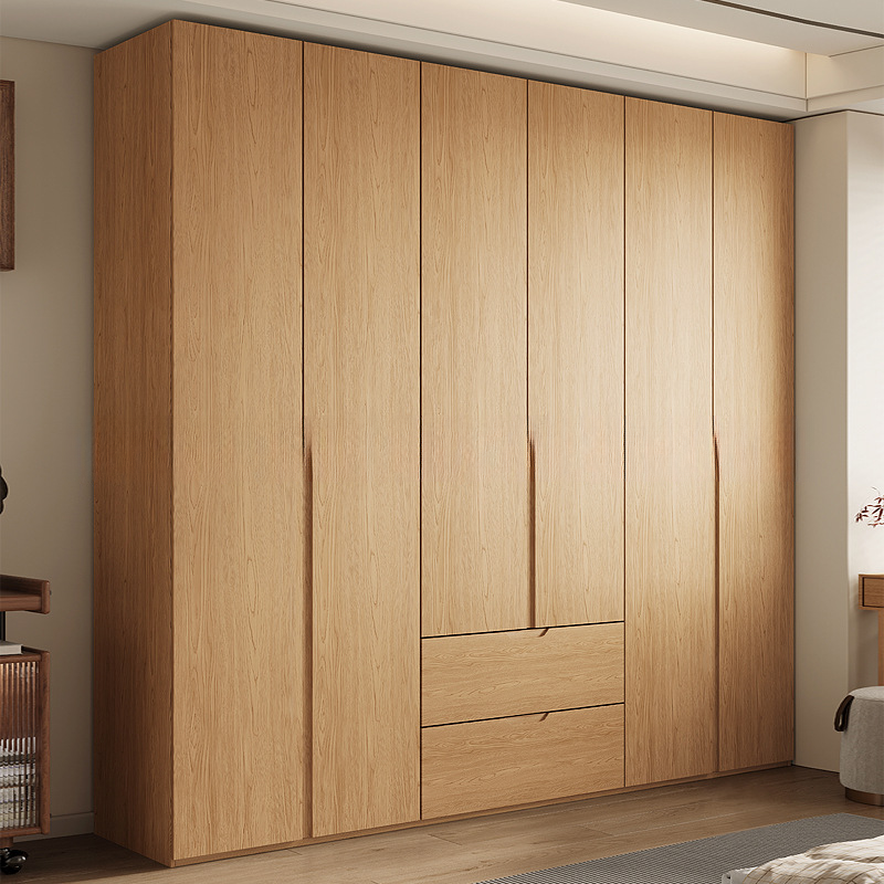Natural Finish Minimalist Oak Wood Cabinet Armoire with Soft Close Drawer, Soft Close Door, Interior Shelves, and Clothing Rod