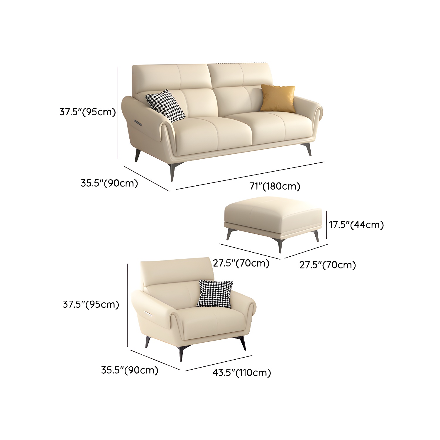 Faux Leather Flared Arm Sofa in Beige of 37.4" H with Cushions - image 24