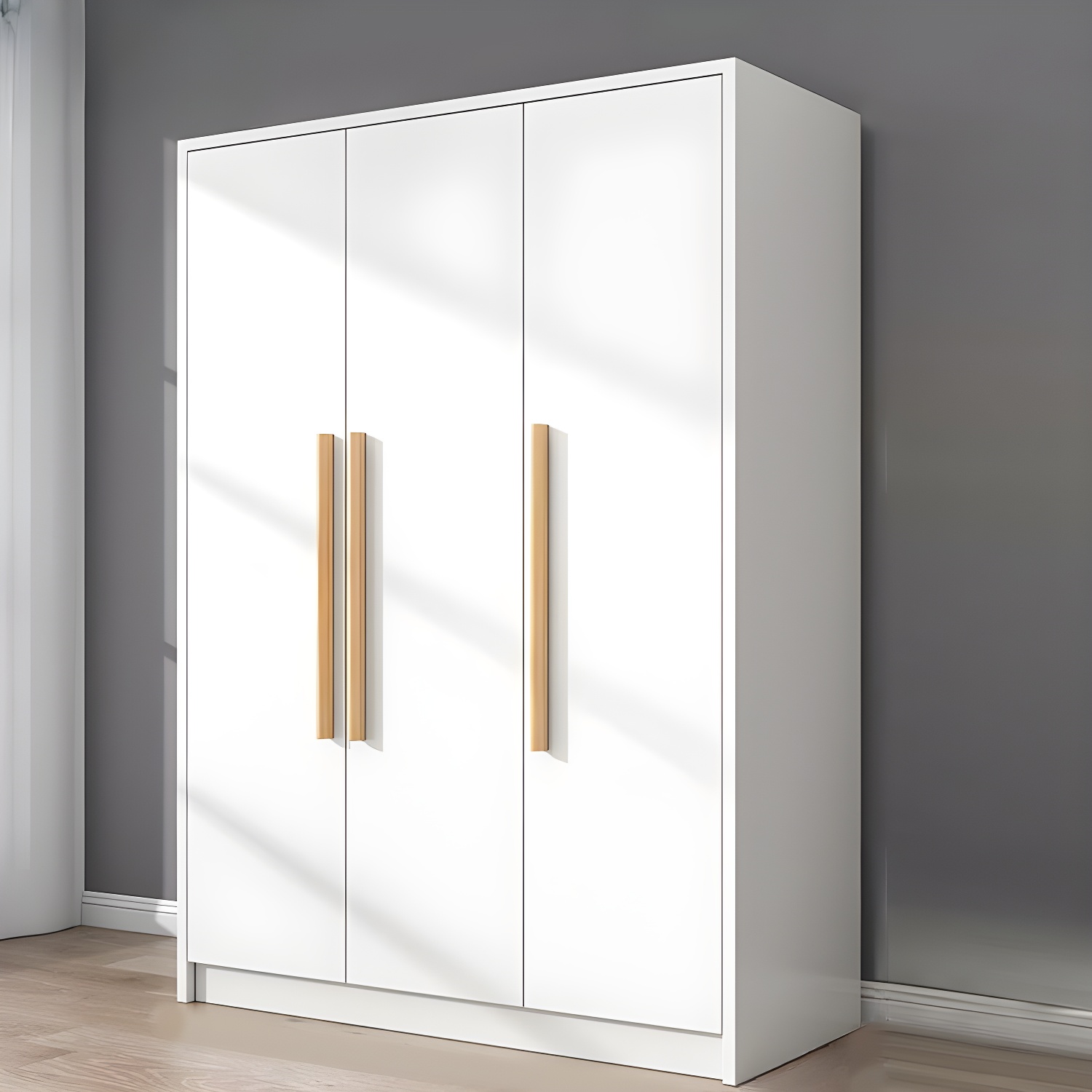 Scandinavian Wood Handle Storage Wardrobe with Metal Clothing Rod and Shelves - image 5