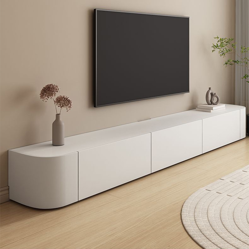 Modern White Long Over 67 inches TV Stand Featuring Without Legs Design and Self-Close Drawer Glides