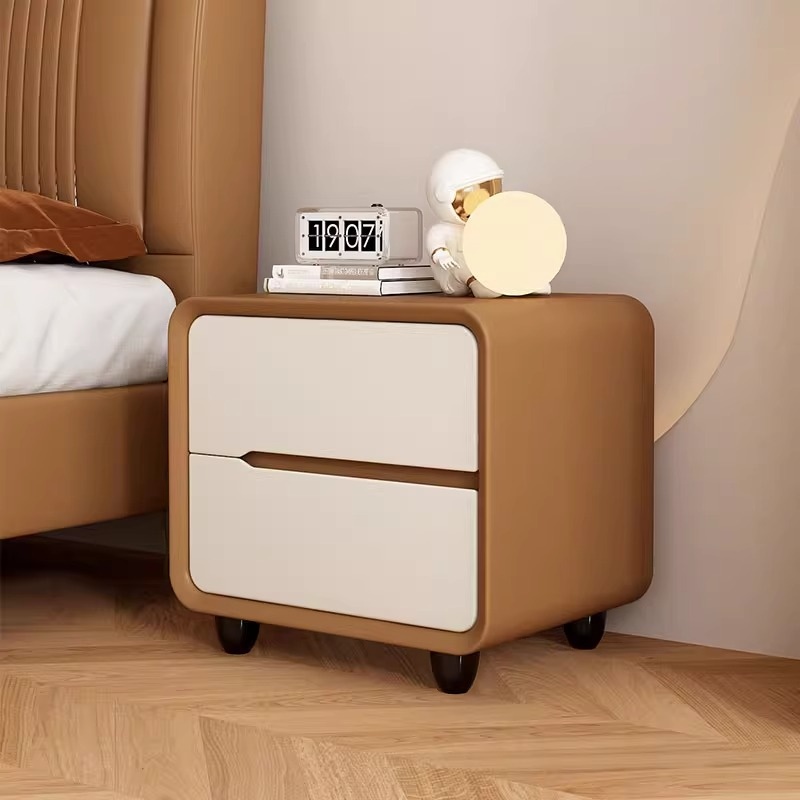 Organic Modern 2 Tiers Nightstand With Drawer Organization Featuring Pleather Countertop - image 8