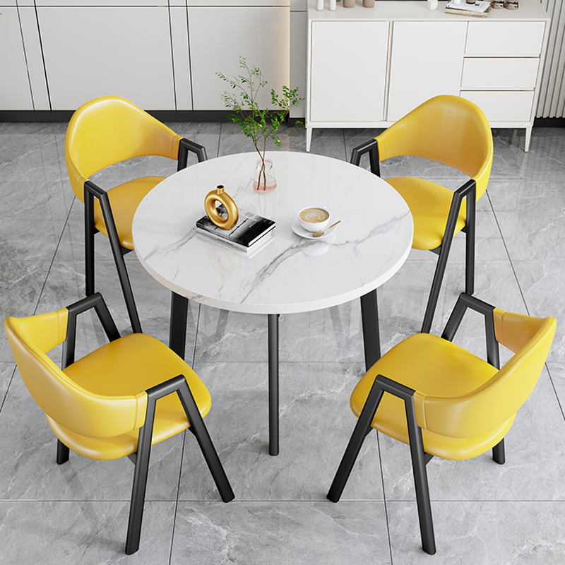 Dining Table Set with Rounded Shape and Padded Chair Back, Featuring Armrest and White Separable Table Top - image 17