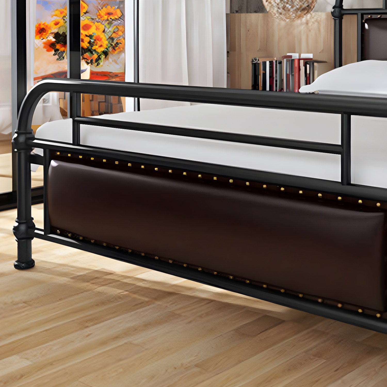 Industrial Nailhead Upholstered Bed Frame Metal 43.3" Tall Bed - image 8