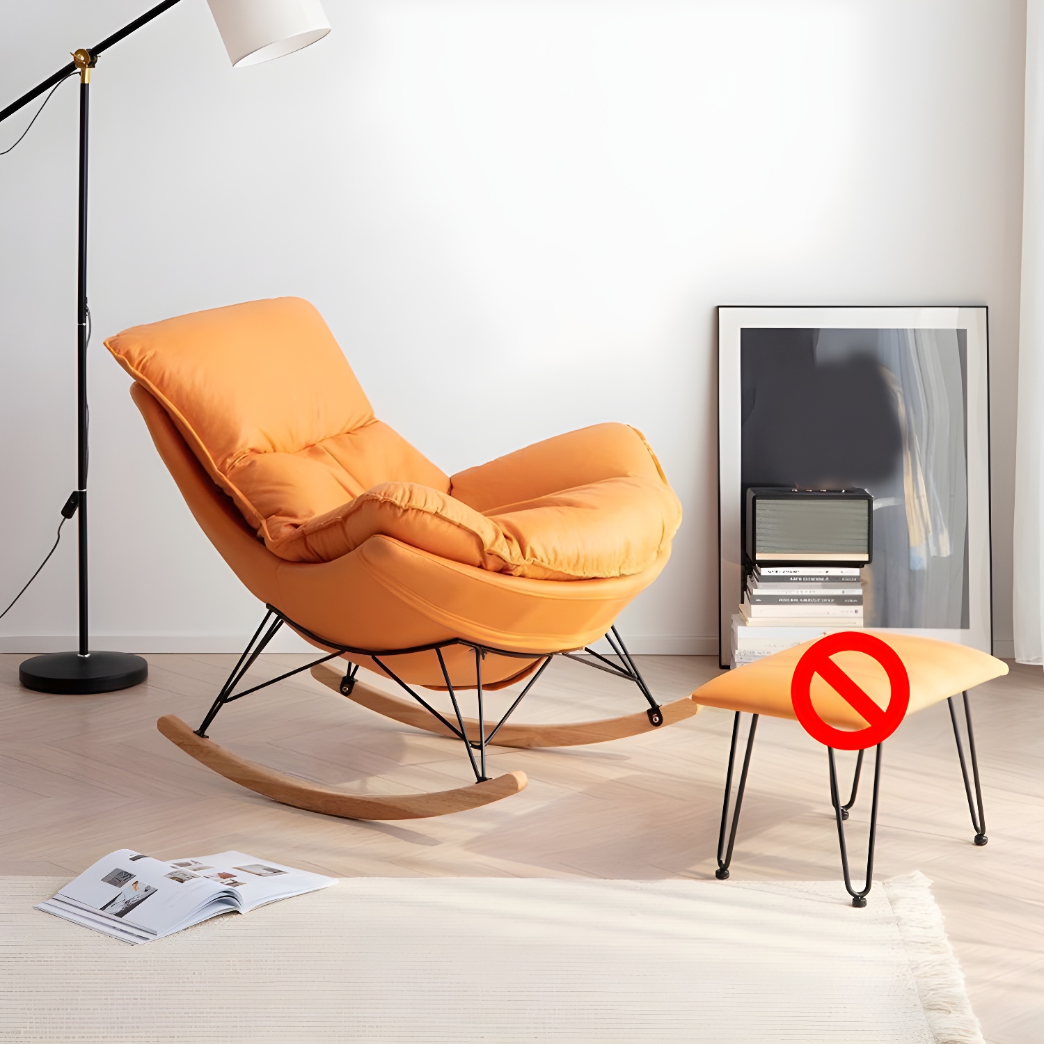 Simple Faux Leather Rocker Chair Plain Rocking Chair with Removable Cushions - image 5