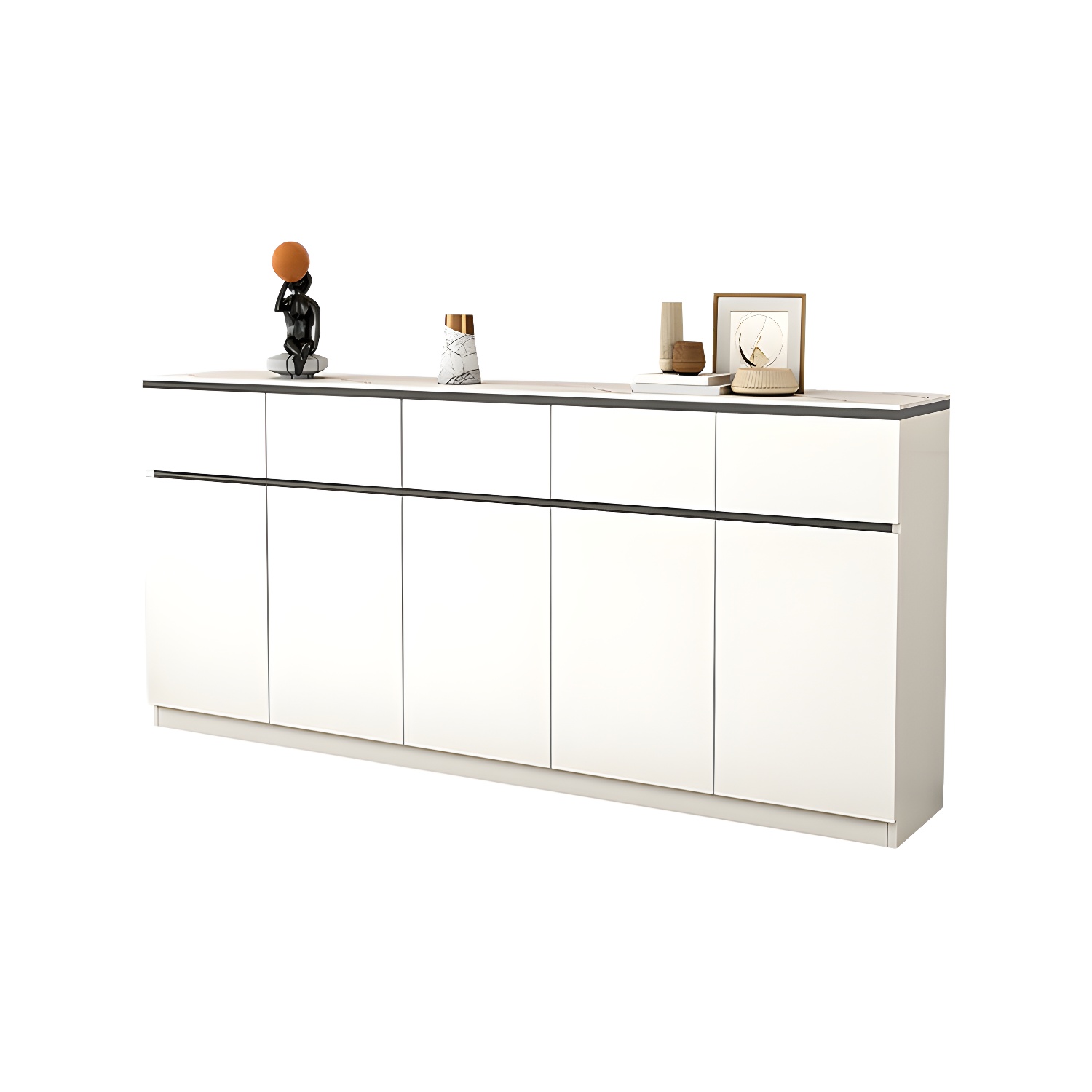 Modern Wood Sideboard Credenza with Drawers and Cabinets - Stone Countertop - image 11