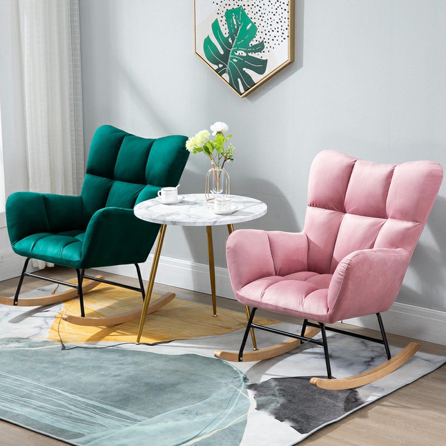 Stylish Modern Upholstered Rocking Chair with Tufted Design and Wood Legs - Support Up to 398 lbs - image 12