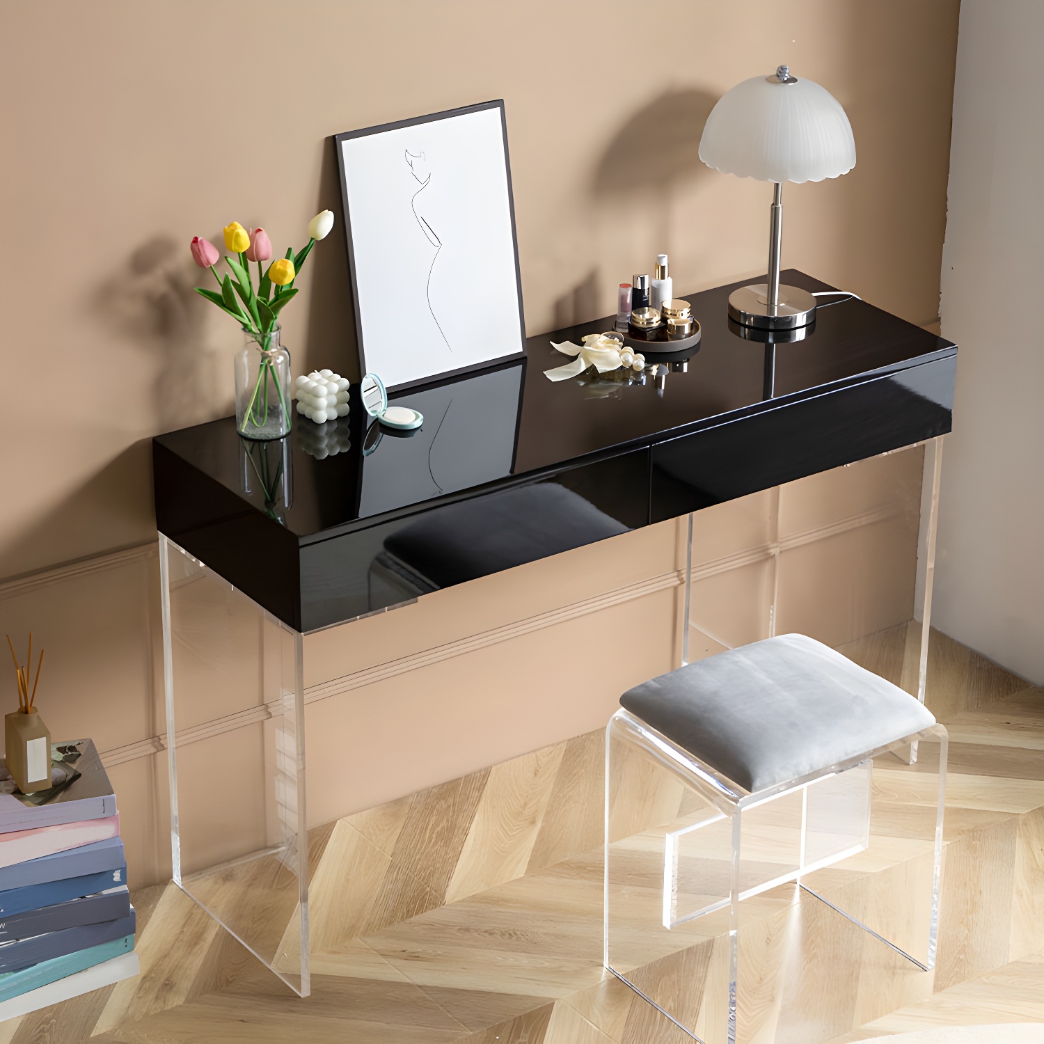 Contemporary Acrylic Vanity Desk 2-Drawer Vanity Dressing Table - image 5