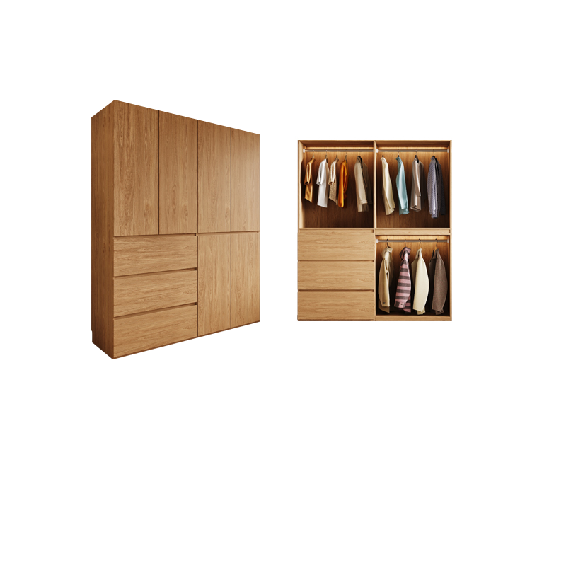 Wood Grain Minimalist Laminate Wardrobe Closet with Soft Close Drawer, Soft Close Door, Interior Shelves, and Clothing Rod - image 5