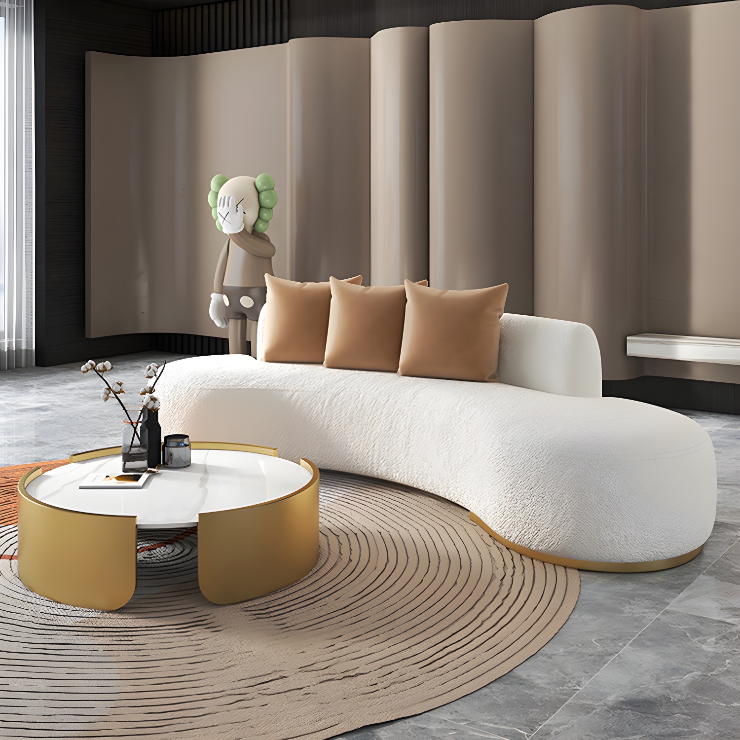 Contemporary Curved Sofa with Tight Back Standard Armless Sofa for Living Room