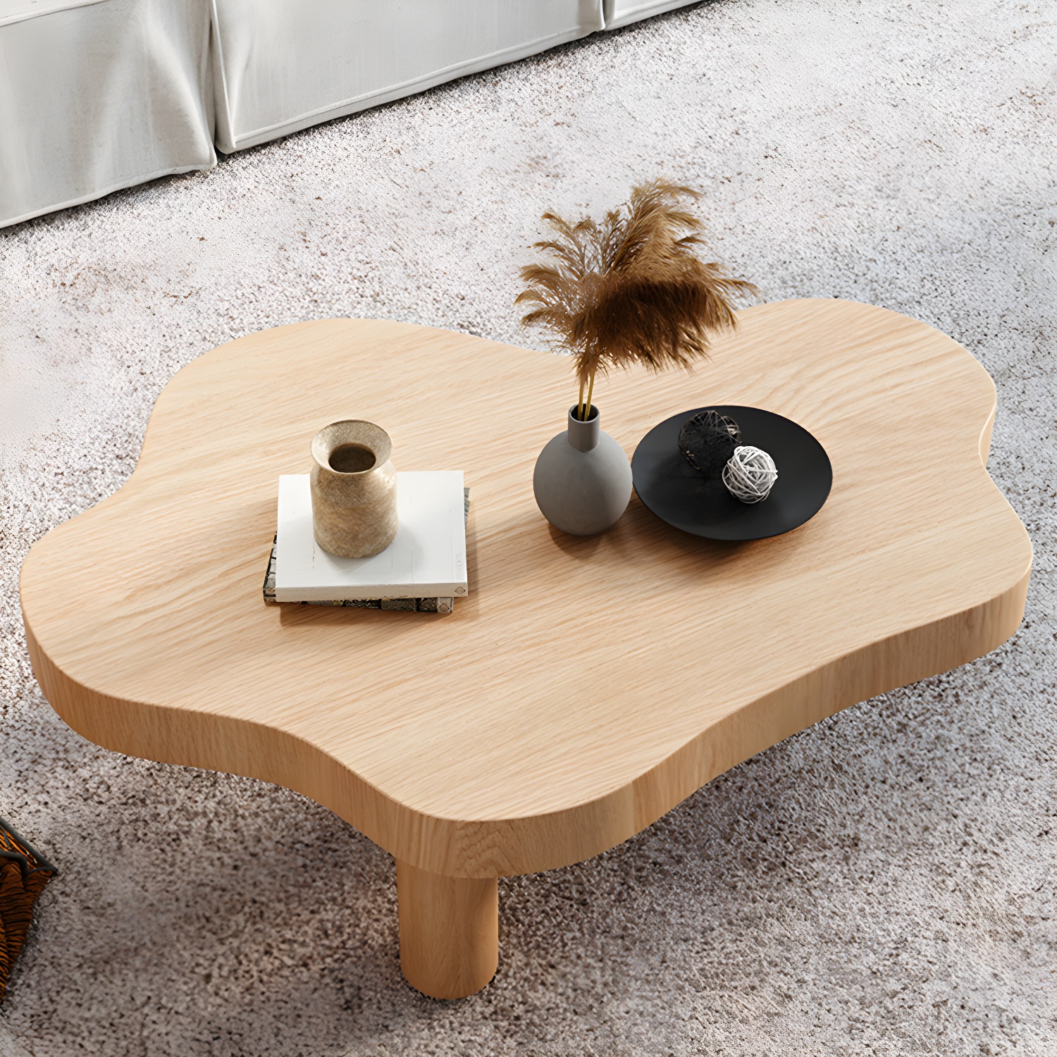 Contemporary 3 Legs Coffee Table Wood Cloud Shaped Cocktail Table - image 5