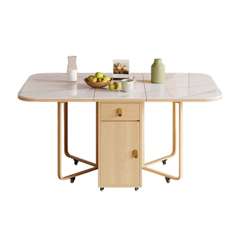Scandinavian Folding Dining Set in Light Wood with Upholstered Chairs and Extendable Table - image 5