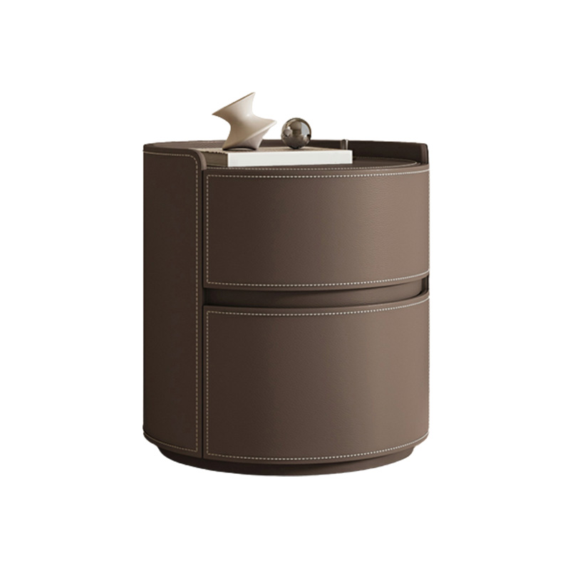 Modern Faux Leather Round Nightstand with 2 Drawers in Under 21 in. Narrow Size - image 16