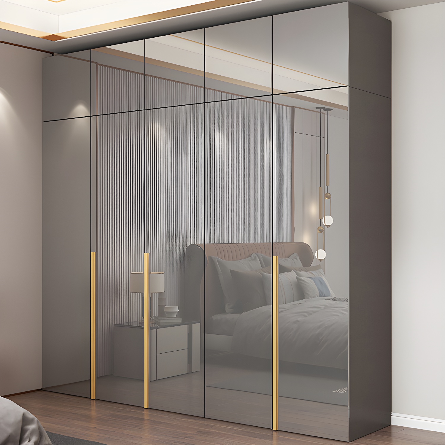 Bedroom Modern Storage Armoire Wooden Wardrobe Cabinet with Garment Rod