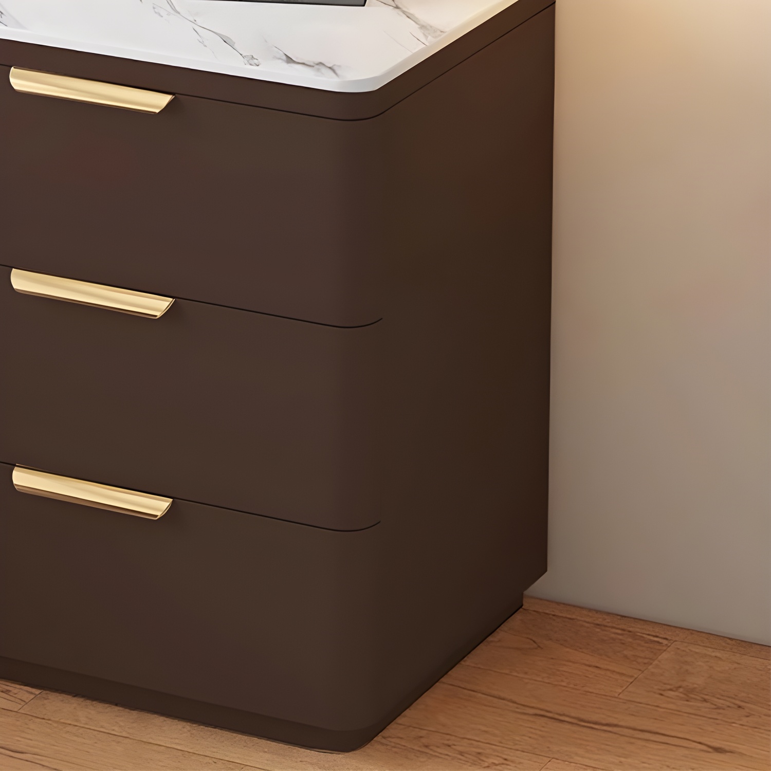 Modern 3 Drawers Nightstand with Slate Countertop and Gold Handles for Bedroom - image 14