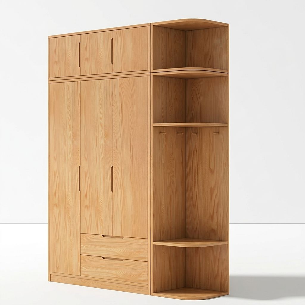 Modern Natural Wood Wardrobe Armoire with Sliding Doors, Drawers, and Shelves - image 91