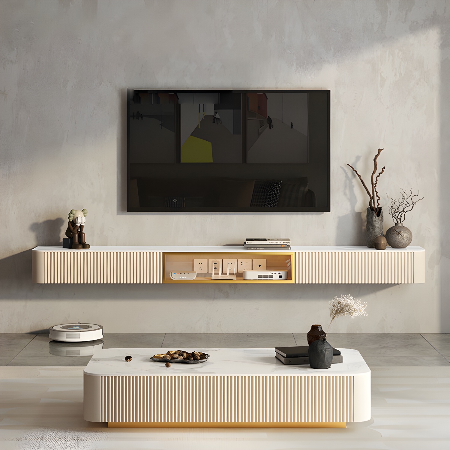 Contemporary TV Media Stand with Drawers Floating TV Stand Console - image 12