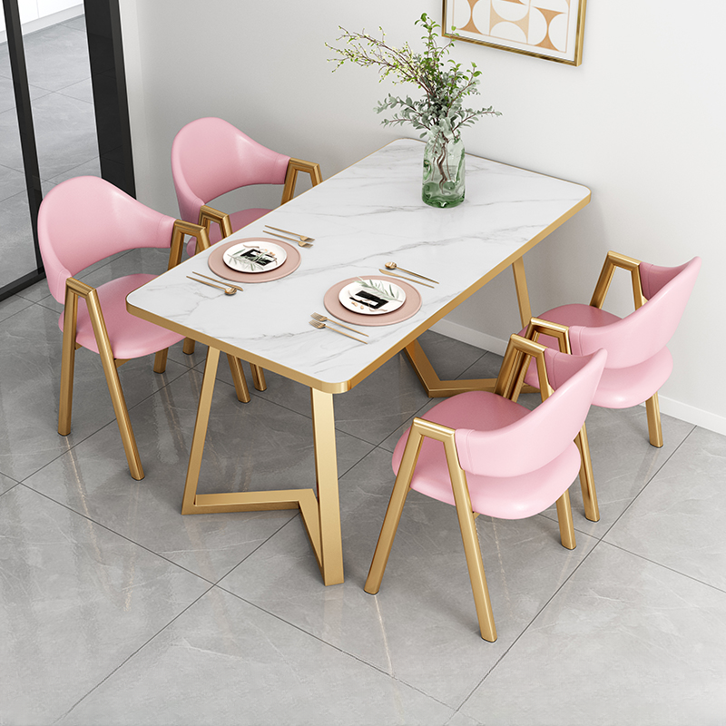 Glamorous Stone Top Sleigh Base Dining Table Set - image 14
