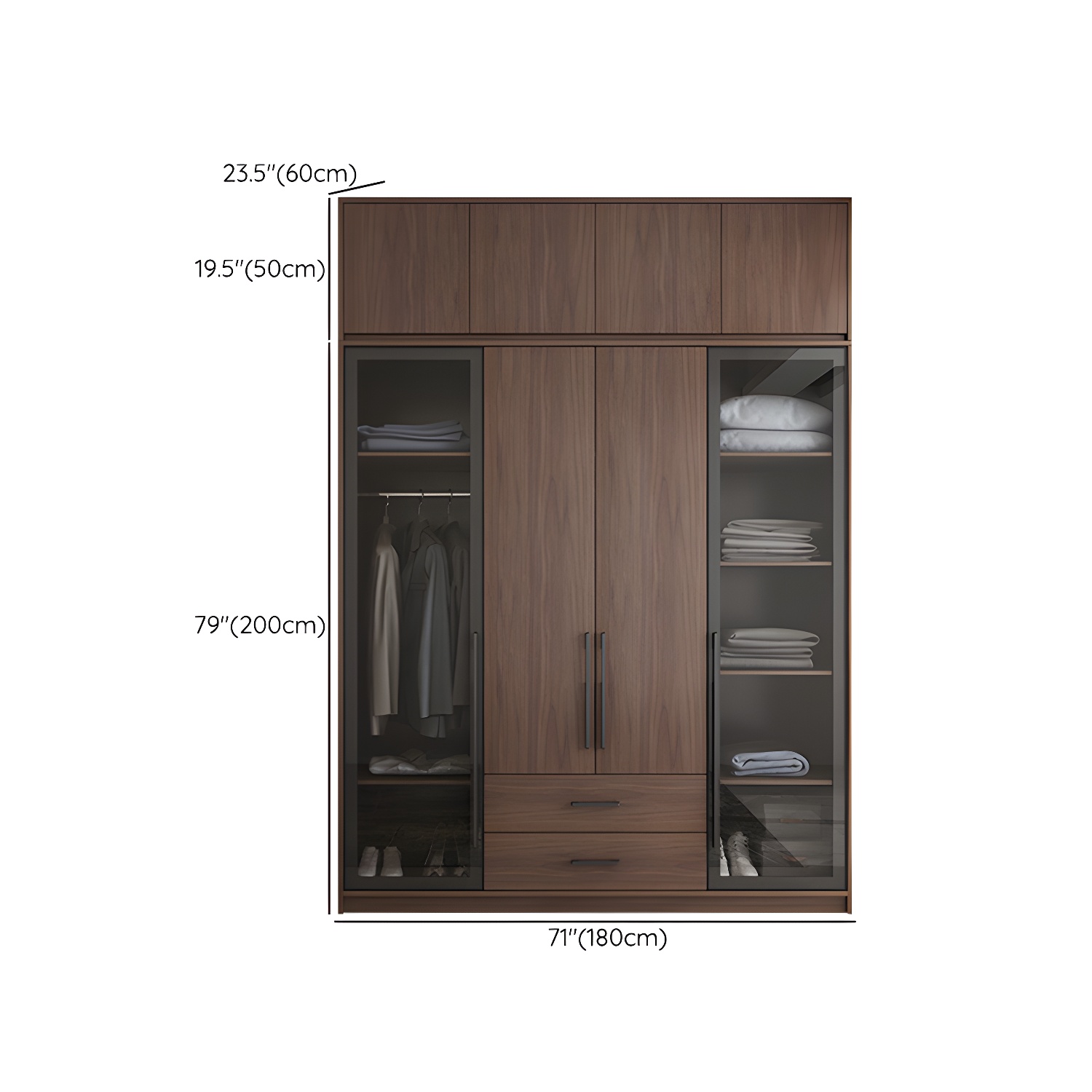 Brown Wood Wardrobe Armoire Modern Freestanding Wardrobe with Self Close Drawers - image 18