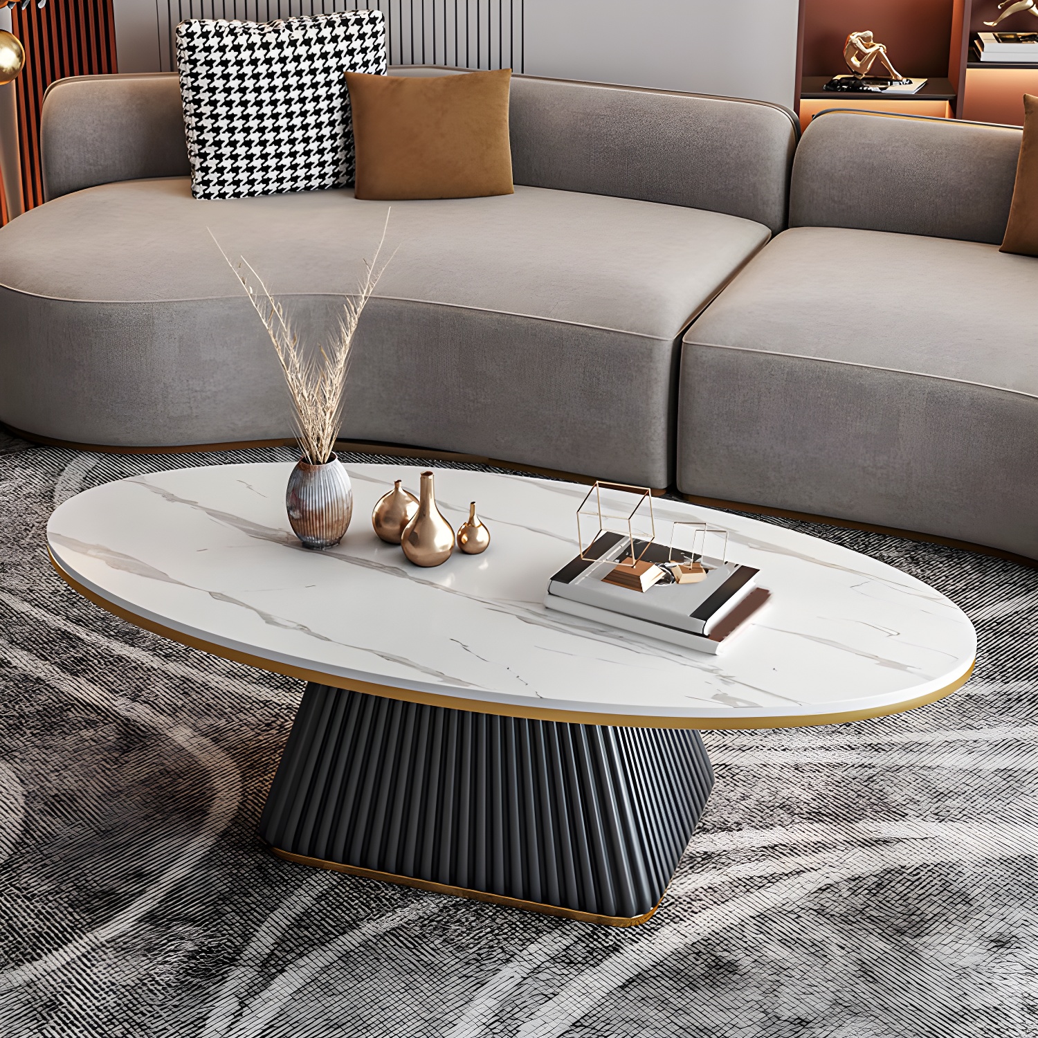 Glam Pedestal Cocktail Table Oval Coffee Cocktail Table for Home - image 5