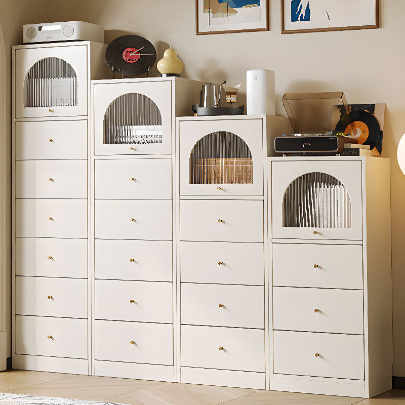 Chalk Trendy Composite Wood Semainier with Shelves, Hutch, and 6/5/4 Drawers in Vertical Orientation - image 2