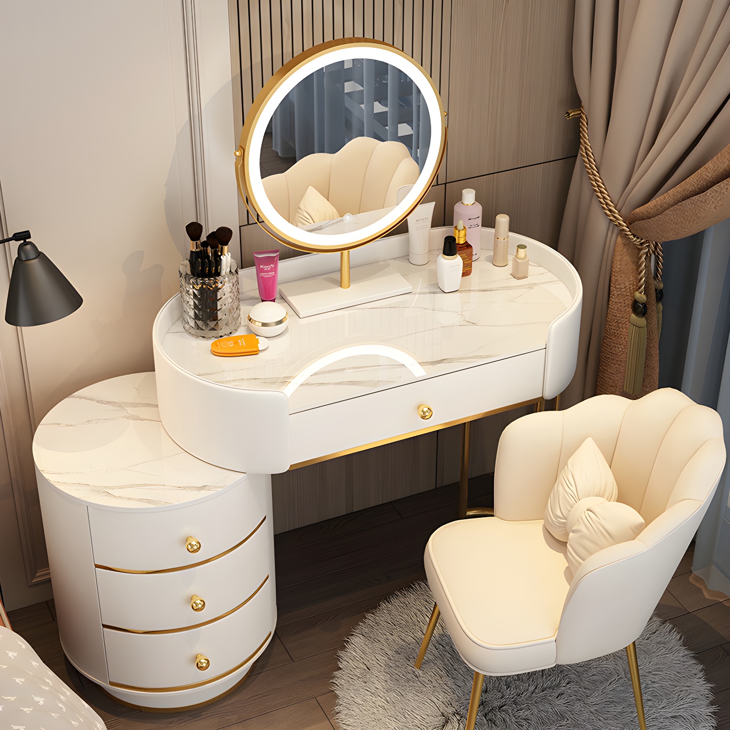 Wooden Makeup Vanity Desk Bedroom Dressing Table Stool Set with Drawer - image 9