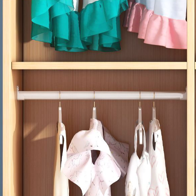 Natural Finish Modish Pine Wood Wardrobe Closet with Soft Close Door, Interior Shelves, and Clothing Rod - image 3