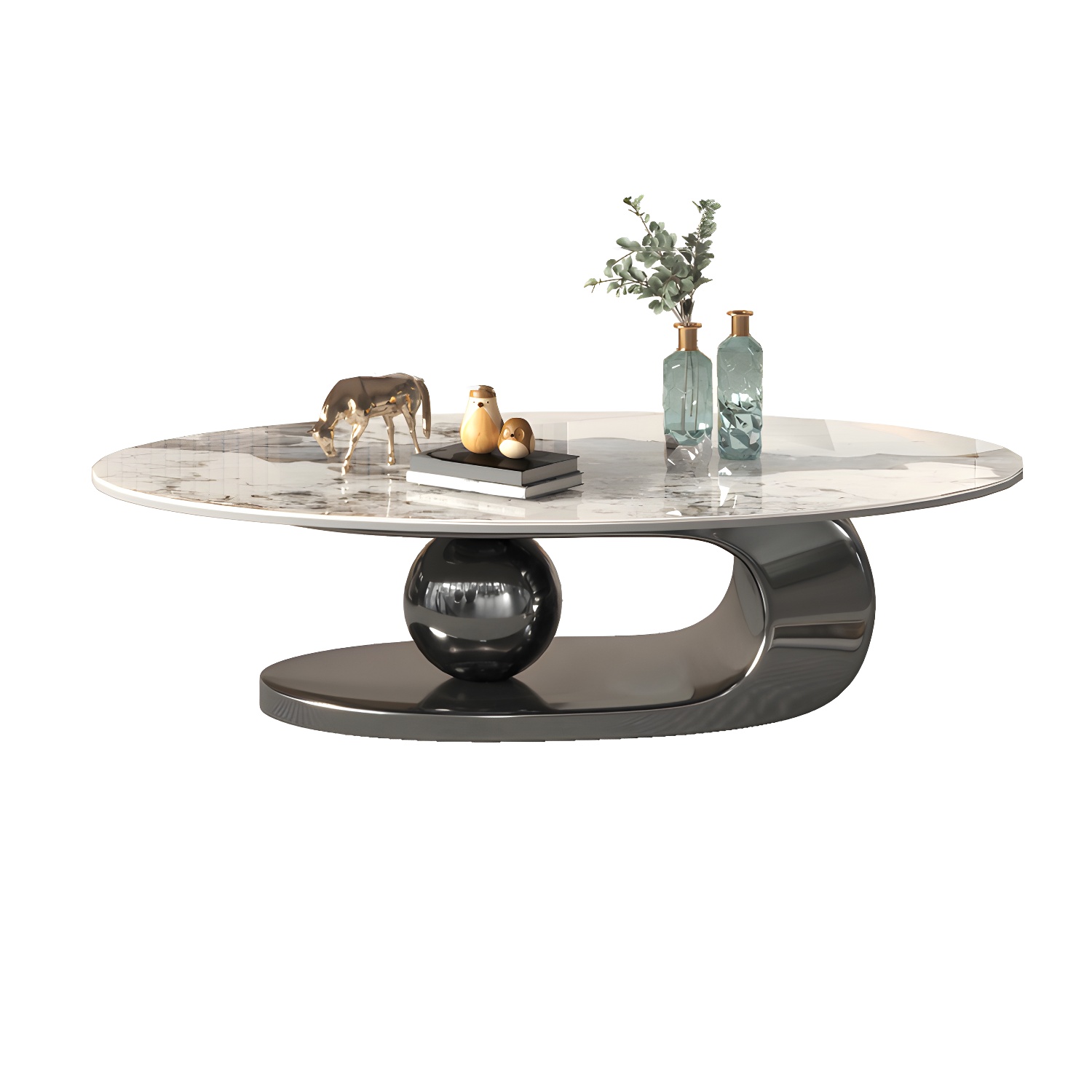 No Distressing Slate Coffee Table Pedestal Oval Single Coffee Table