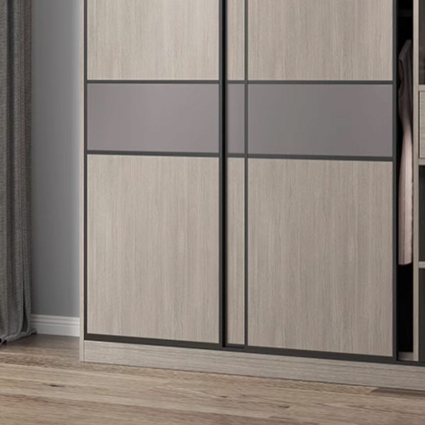 Contemporary Plate Storage Wood Wardrobe with Clothing Rod and Shelves in Light Grey - image 6