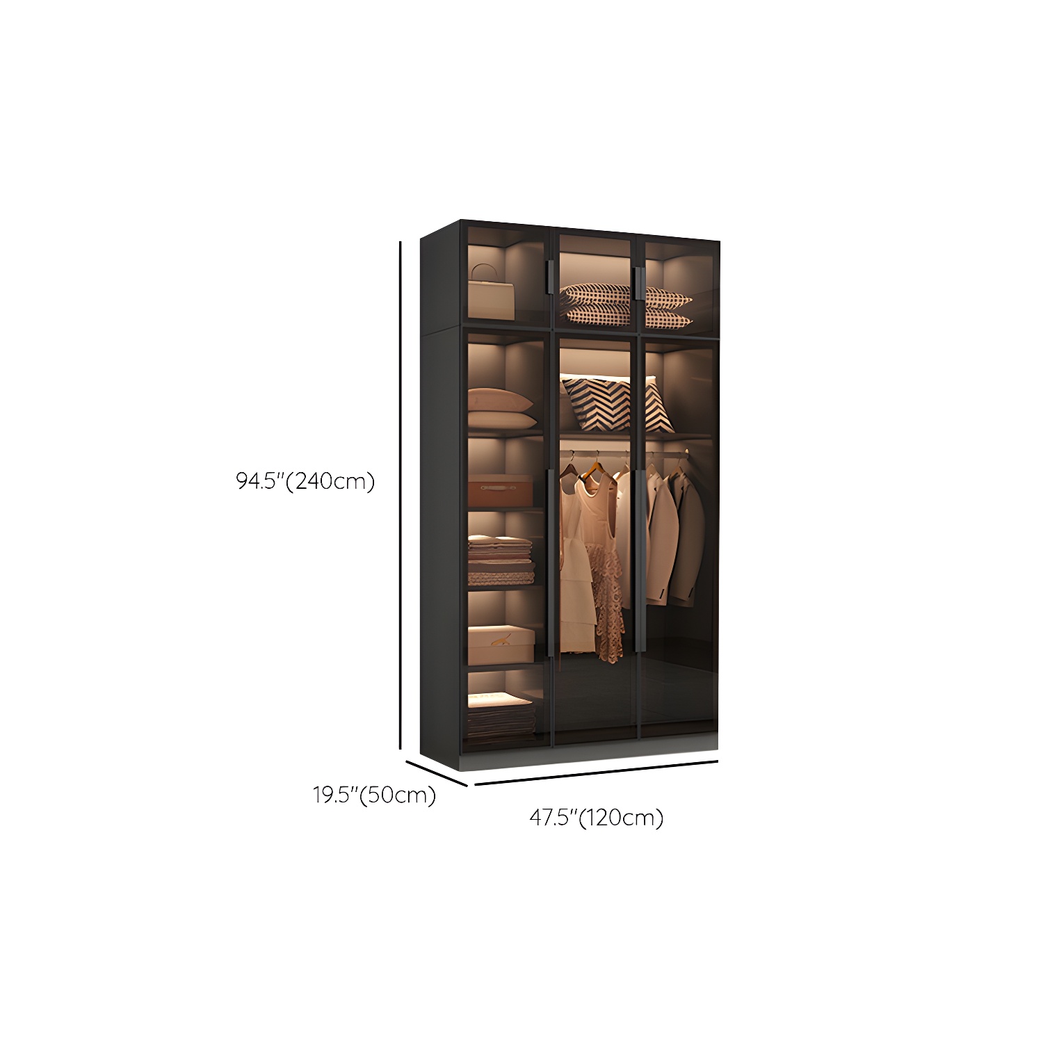 Modern Wooden Frame Wardrobe Freestanding Multifunctional Wardrobe Tempered Glass Doors - image 15