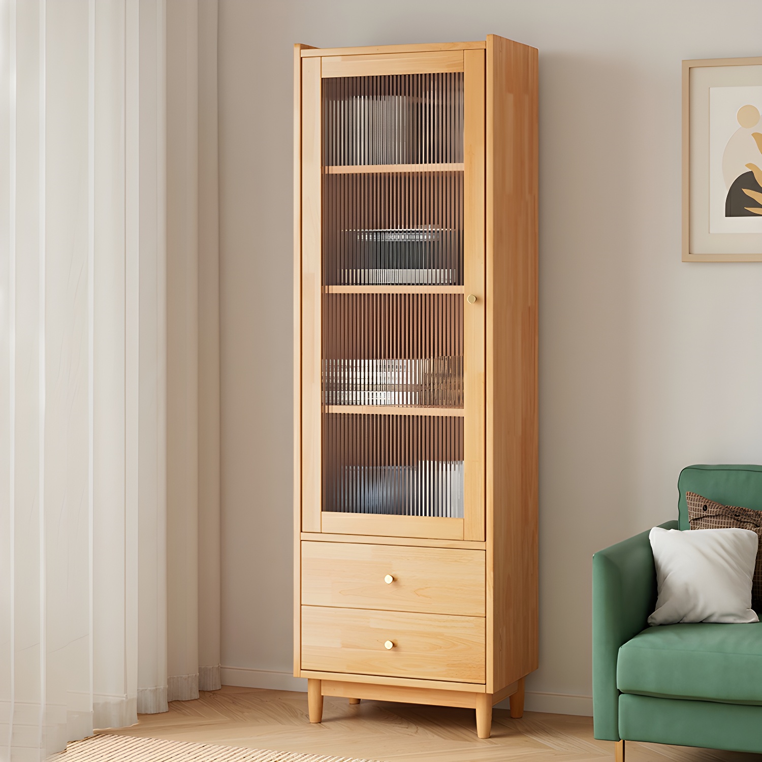 Scandinavian Glass Door Wood Cabinet with Drawers and Adjustable Shelves - Elegant Storage Furniture - image 4