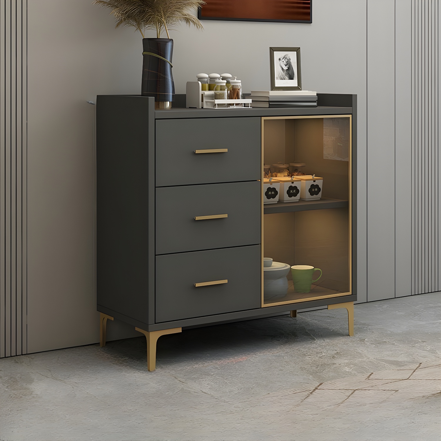 Glam Wood Sideboard with Glass Doors, Lighting Included, and Adjustable Shelves - image 3