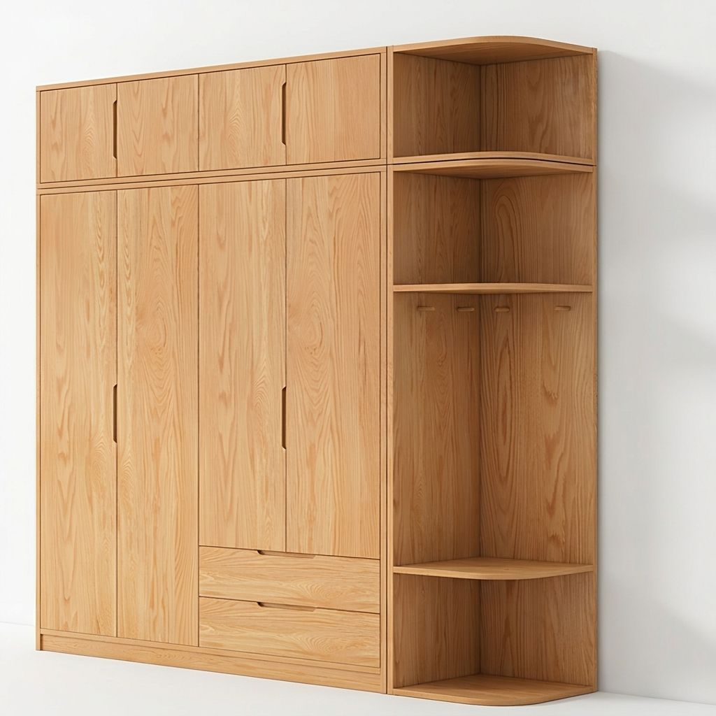 Modern Natural Wood Wardrobe Armoire with Sliding Doors, Drawers, and Shelves - image 98