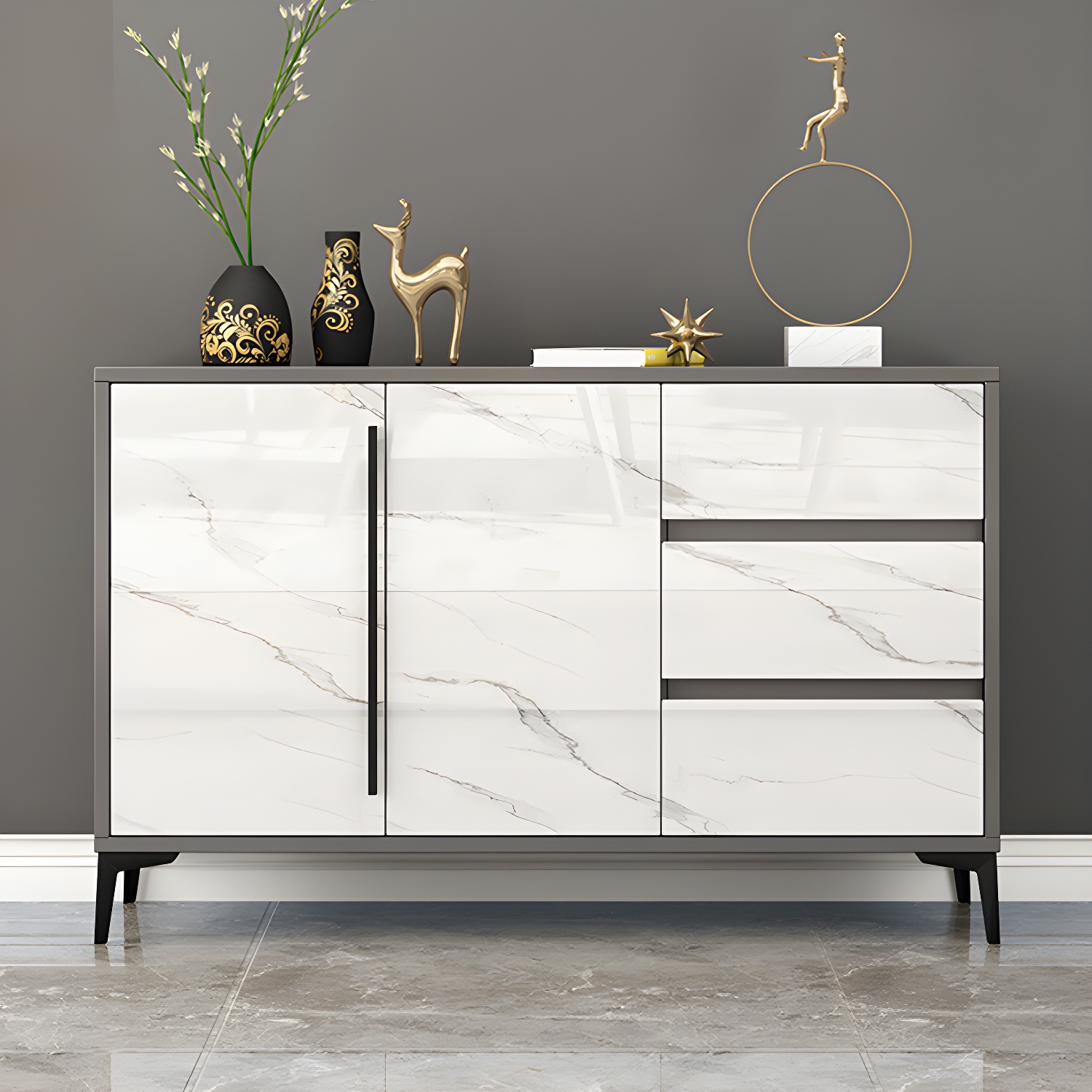 Engineered Wood Buffet Server with Drawers Modern Sideboard Table - image 4