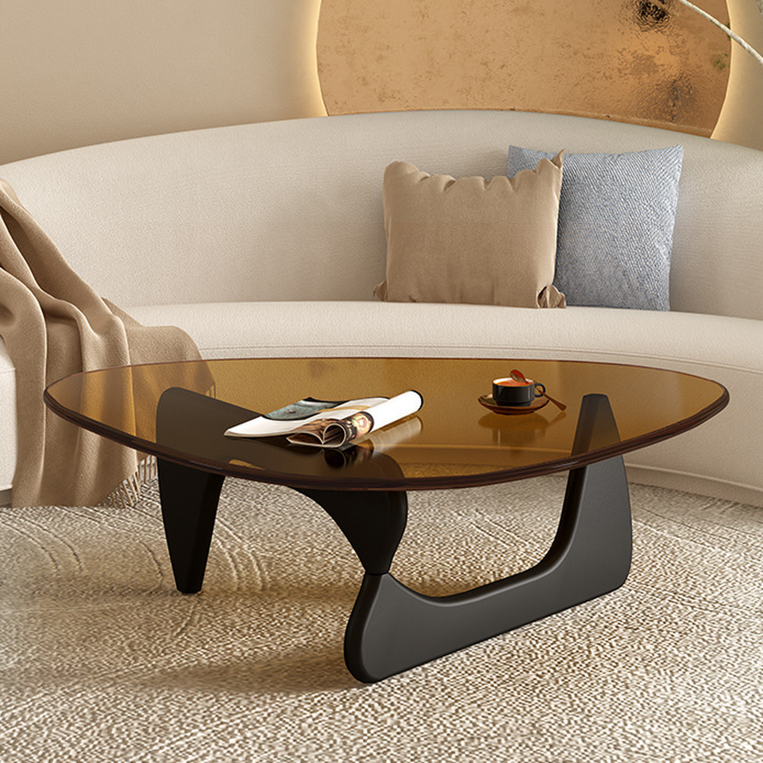 Simplistic Pennels Tempered Glass Single Side Table with Abstract Base Indoor Use