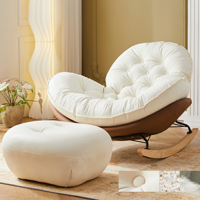 Minimalist Metal Upholstered Indoor Rocking Chair with Ottoman and Spindle Back , Recessed Arm and Natural Wood Finish - image 11