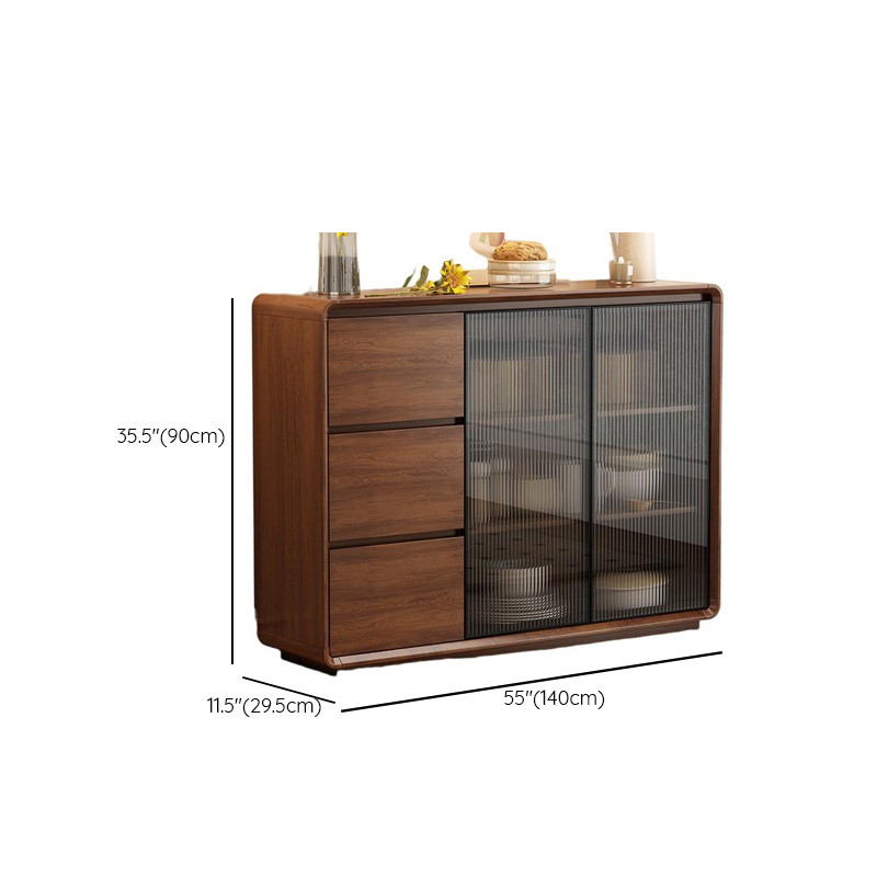 Espresso Sideboard with 3 Drawers, Locker Cabinet, Narrow Size, Compartment Storage, Glass-panel Door, and Flexible Shelf - image 18