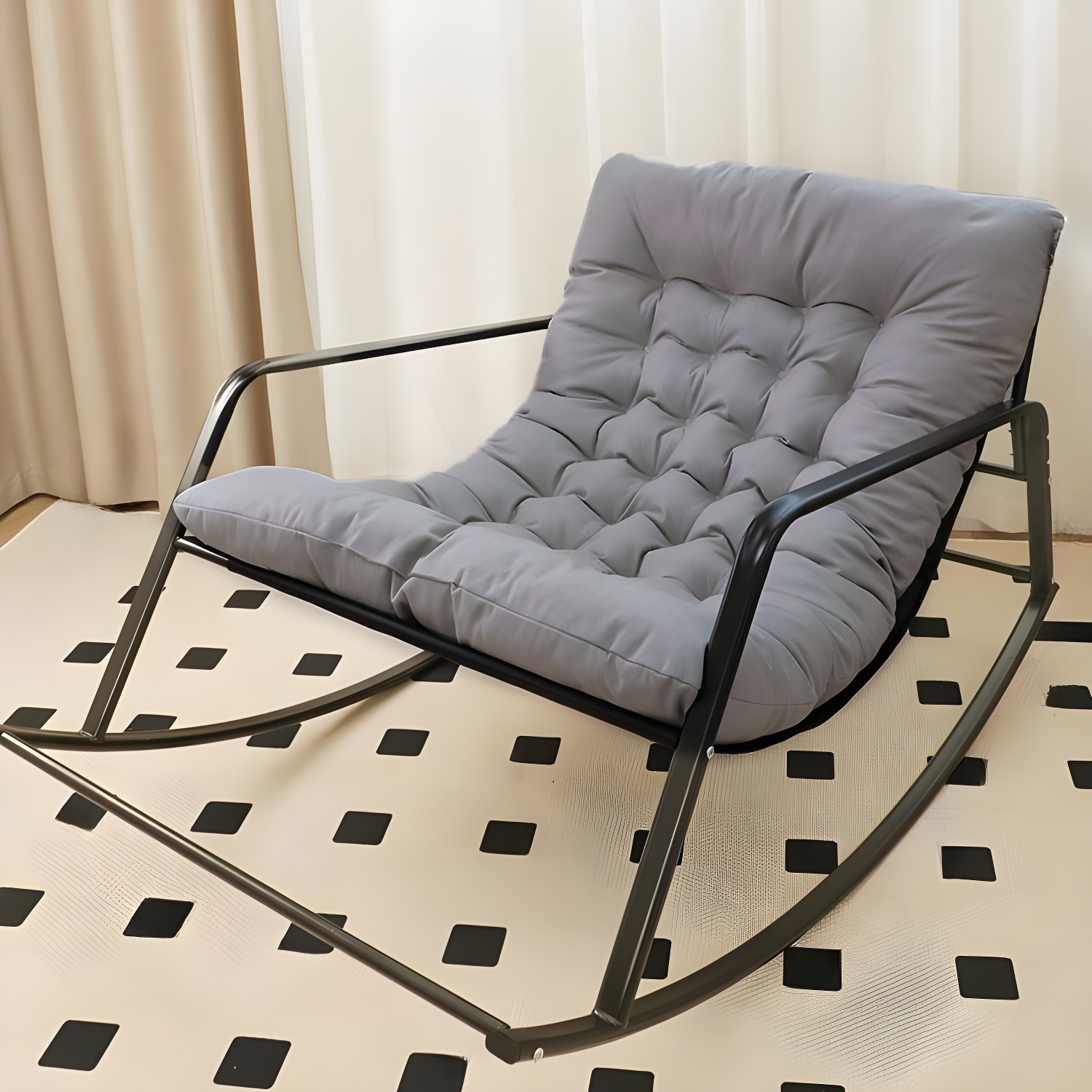 Modern Indoor Rocking Chair with Track Arms, Spindle Back and Metal Legs - image 5