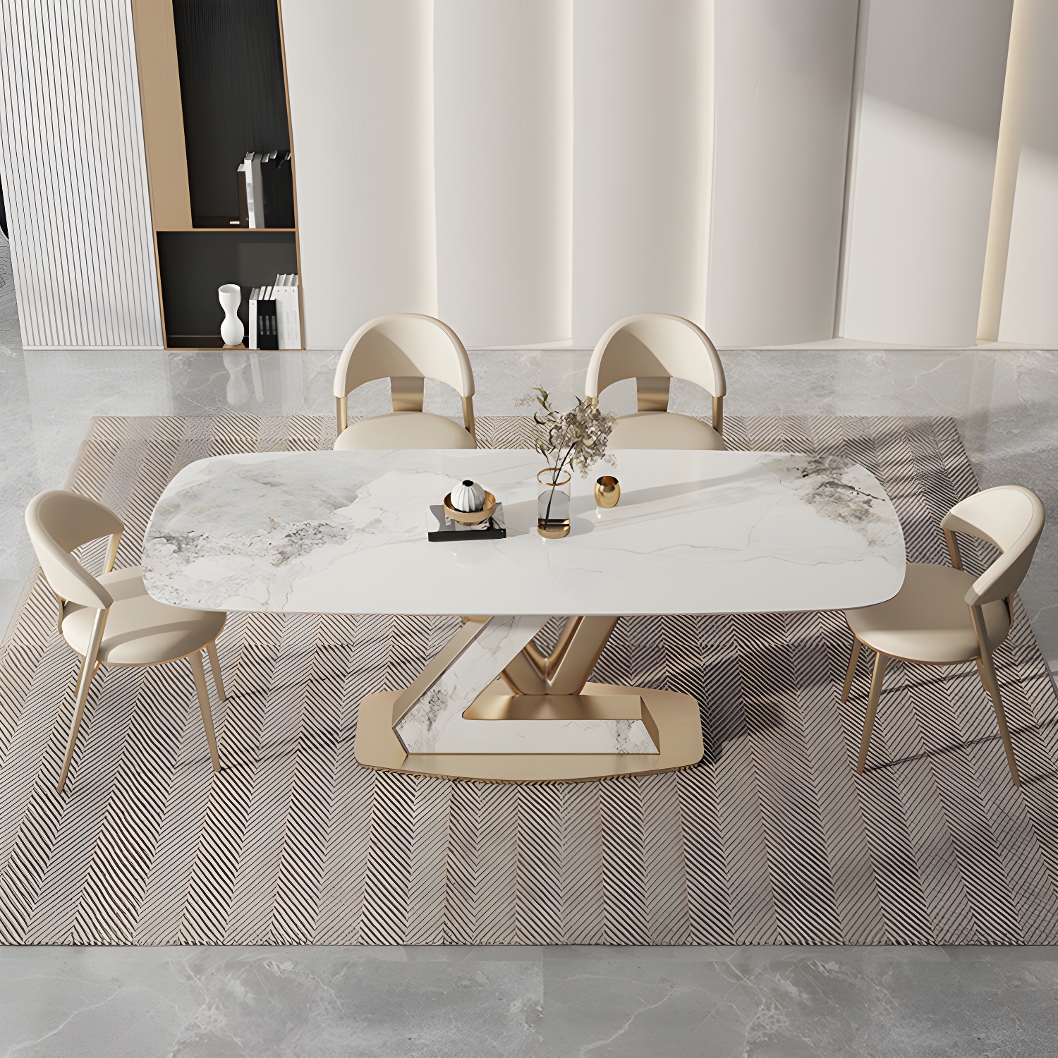 Glam Style Rectangle Table Set 1/4/5/7/9 Pieces Dining Set for Home Use