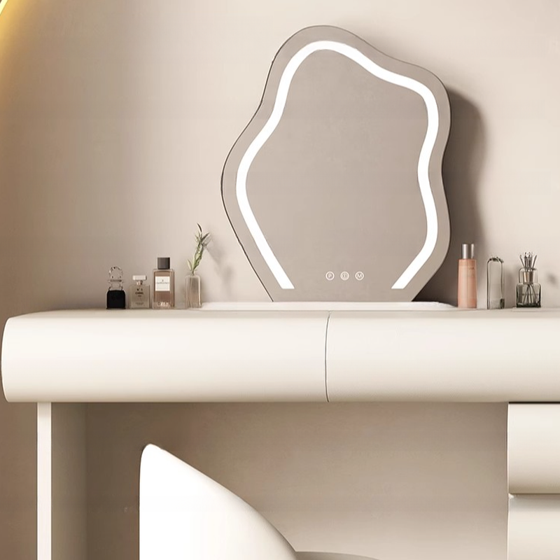 Large Vanity Set with Natural Wood Table Top, White Chair, 8 Drawers, Mirror Lights, and Scalable Design - image 7