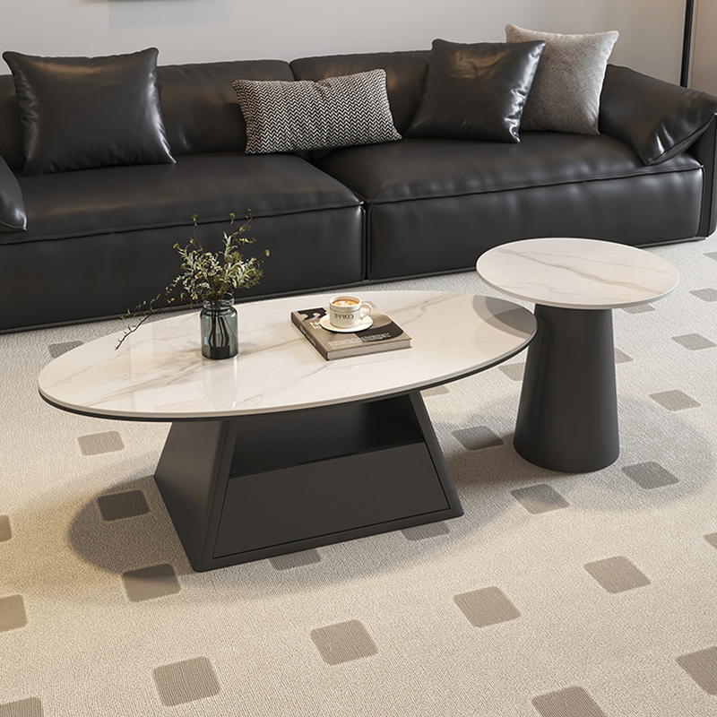 Single Board Game Coffee Table with Slate Top and Base, Elliptical Shape, 1 Drawer, and 1 Shelf - image 5