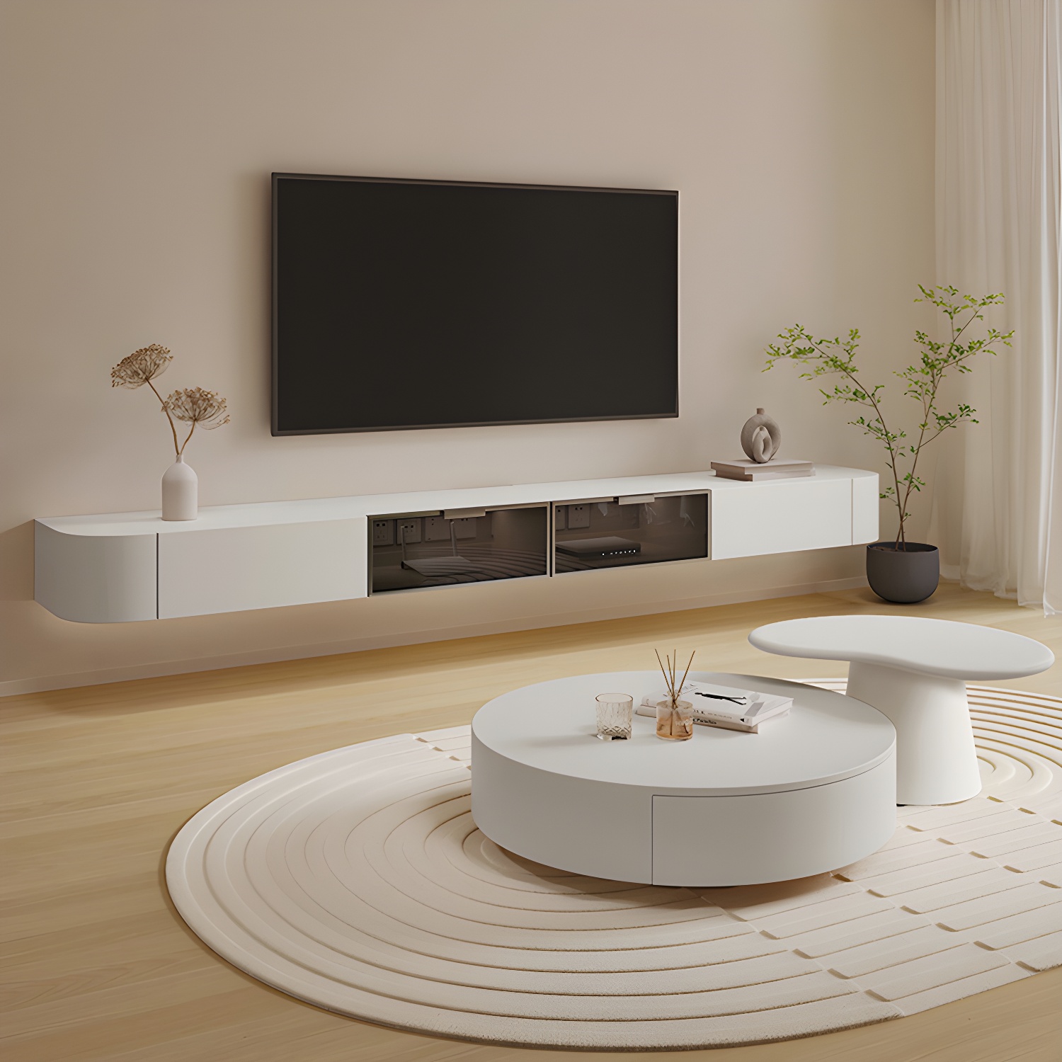 Modern White TV Media Stand Floating TV Stand Console with Drawers for Living Room - image 14