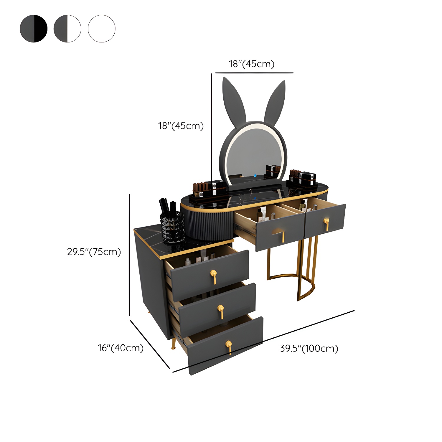 Contemporary Vanity Makeup Dressing Table Stool Set with Storage Drawers - image 16