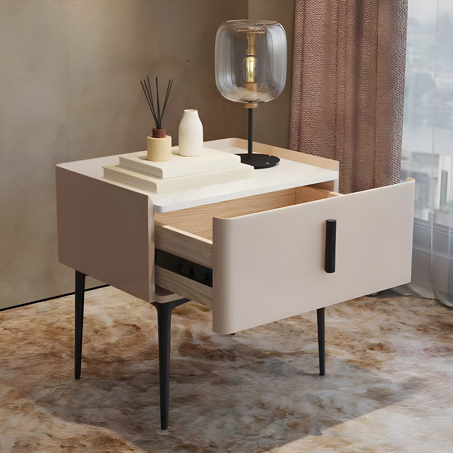 Contemporary 1 Drawer Accent Table Nightstand Antique Finish Bed Nightstand - image 10