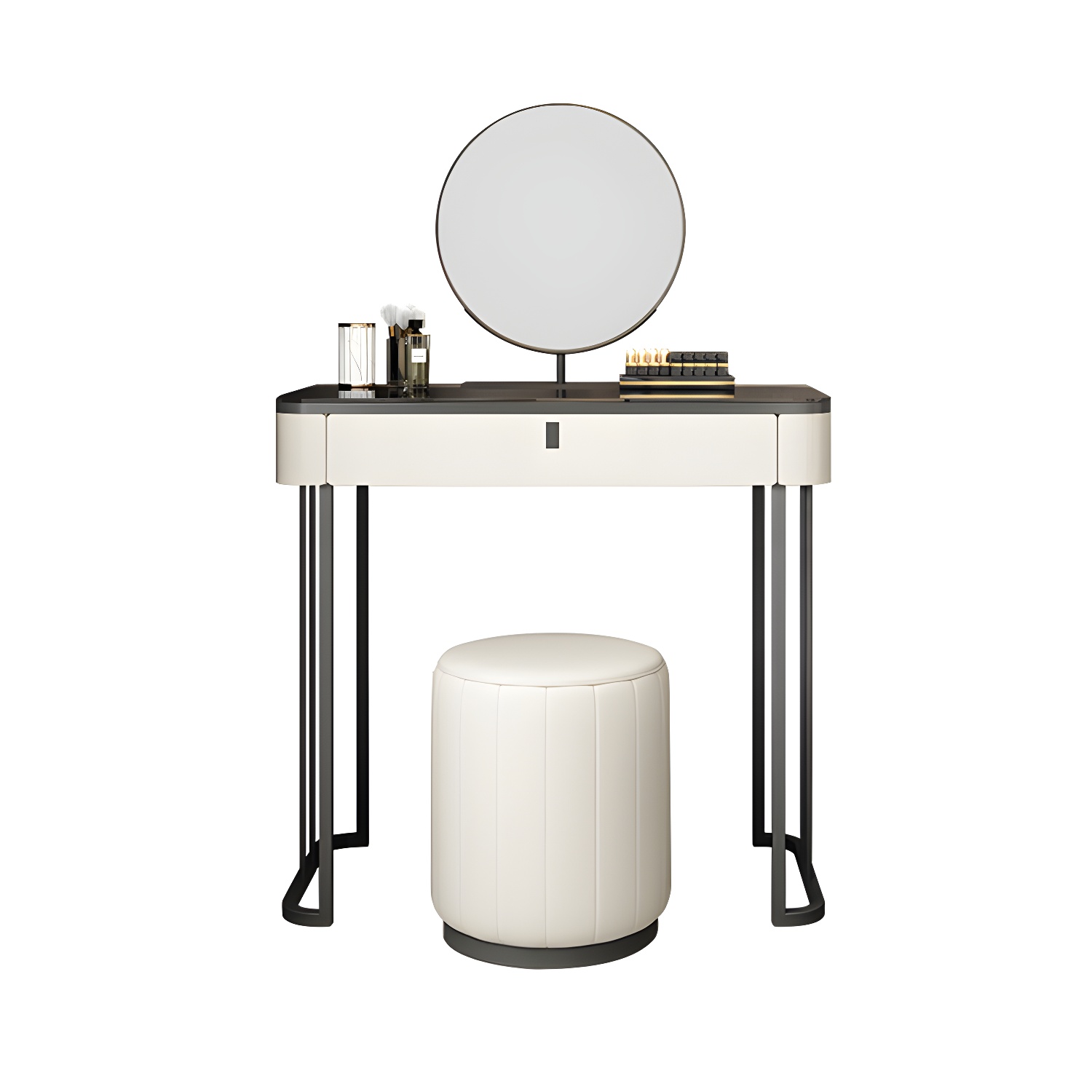 Modern Minimalist White Vanity Table Set 29.53" H Glass Top Vanity Table with Storage - image 14