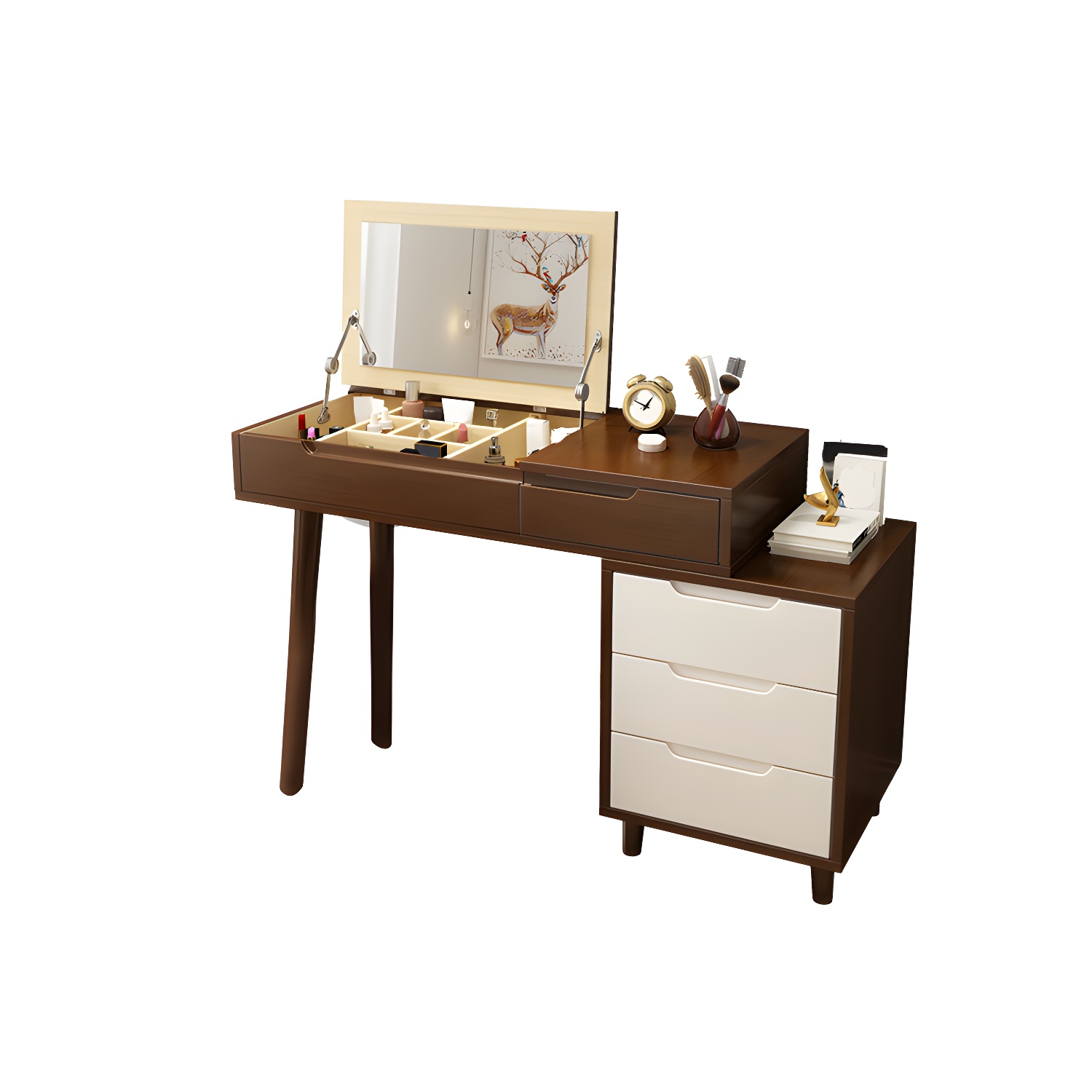 Solid Wood 1/4-Drawer Vanity Makeup Table with Mirror and Stool - 17.72" D - image 4