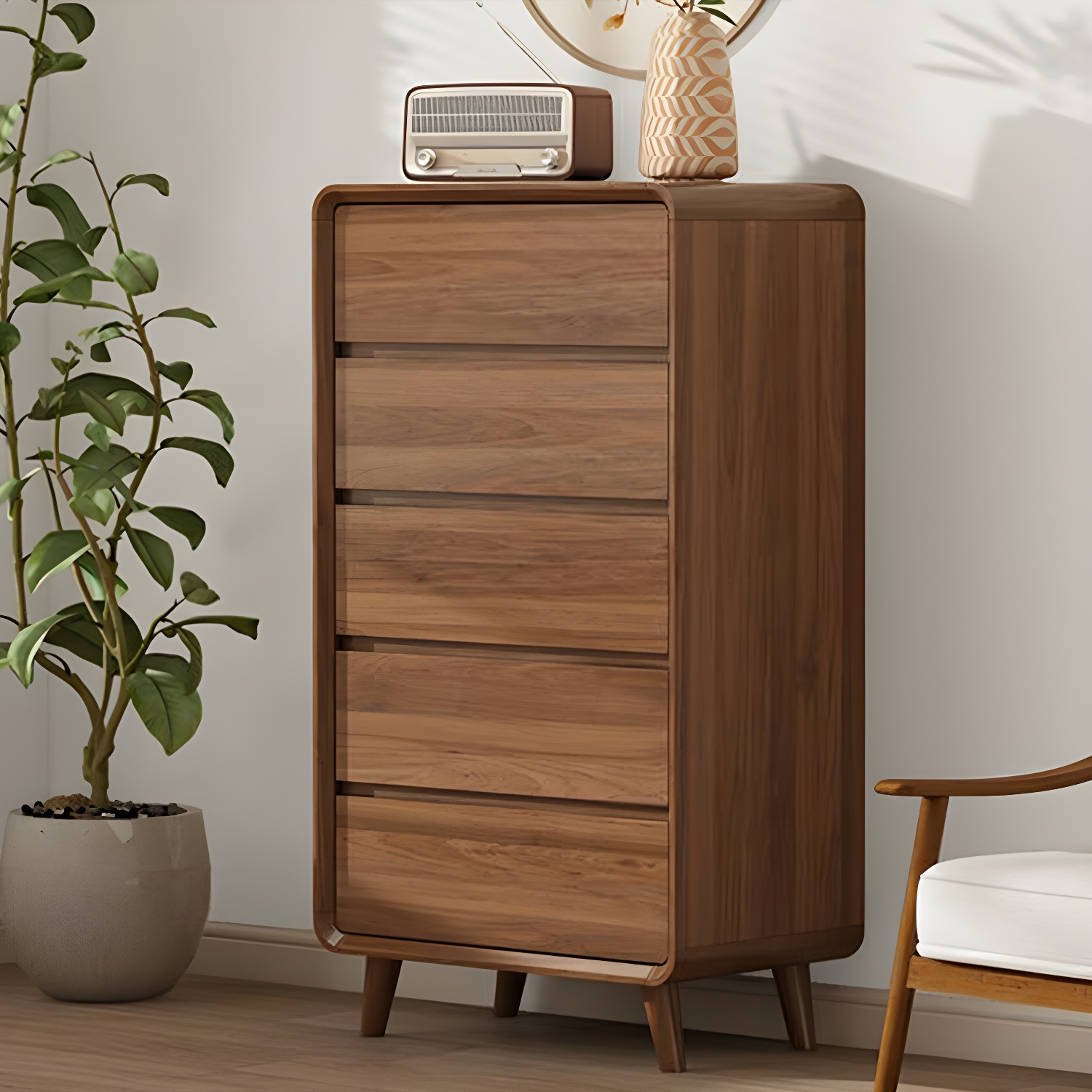 Drawers Included Rubber Wood Chest Brown Wood Grain Design for Home - image 2