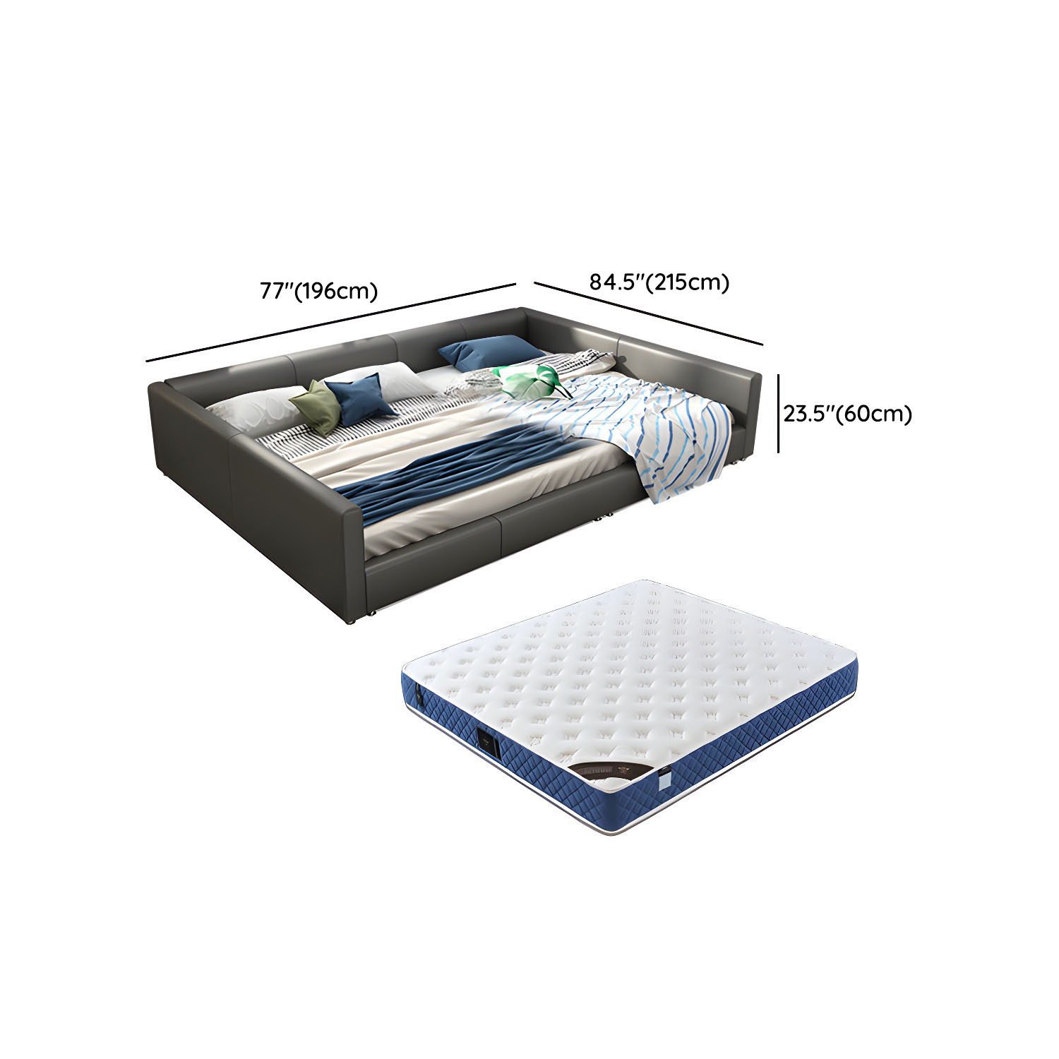 Contemporary Grey Genuine Leather and Wood Standard Bed for Bedroom - image 16